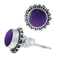 Load image into Gallery viewer, Silberohrstecker Amethyst rund 8 mm Punkte Spitzen Rand 925er Sterling Silber - chic-net.de
