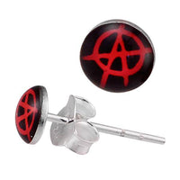 Load image into Gallery viewer, Silberohrstecker Anarchie rot schwarz Ohrstecker Glas 925 Sterling Silber Unisex Ohrringe Schmuck - chic-net.de
