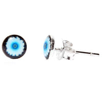 Load image into Gallery viewer, Silberohrstecker dreifarbige Blume Blau Schwarz Ohrstecker Glas Sterling Silber Damen Ohrringe Schmuck - chic-net.de
