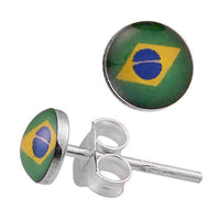 Load image into Gallery viewer, Silberohrstecker Flagge Brasilien Ohrstecker Glas Sterling Silber Unisex Ohrringe Schmuck - chic-net.de
