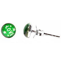 Load image into Gallery viewer, Silberohrstecker Grün Love Schrift Ohrstecker Glas Sterling Silber Damen Ohrringe Schmuck - chic-net.de
