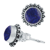 Load image into Gallery viewer, Silberohrstecker Lapis rund 8 mm Punkte Spitzen Rand 925er Sterling Silber - chic-net.de

