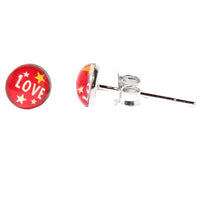 Load image into Gallery viewer, Silberohrstecker Love Schrift Rot Ohrstecker Glas Sterling Silber Damen Ohrringe Schmuck - chic-net.de
