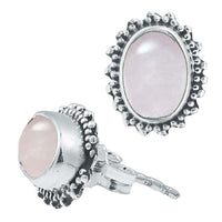 Load image into Gallery viewer, Silberohrstecker Mondstein oval 10 mm Punkte Spitzen Rand 925er Sterling Silber - chic-net.de
