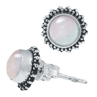 Load image into Gallery viewer, Silberohrstecker Mondstein rund 8 mm Punkte Spitzen Rand 925er Sterling Silber - chic-net.de
