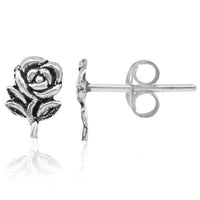Load image into Gallery viewer, Silberohrstecker Ohrstecker 925er Sterling Silber Unisex Schmuck Ohrringe Rose mit drei Blättern - chic-net.de
