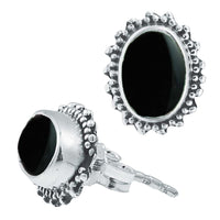 Load image into Gallery viewer, Silberohrstecker Onyx oval 10 mm Punkte Spitzen Rand 925er Sterling Silber - chic-net.de
