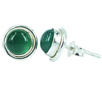 Load image into Gallery viewer, Silberohrstecker rund Rand gewölbt Grün Jade Ohrstecker 925er Sterling Silber Damen Schmuck - chic-net.de

