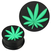 Cargar imagen en el visor de la galería, Silikon Plug weich schwarz neon grün Hanfblatt Piercing Ohrschmuck - chic-net.de
