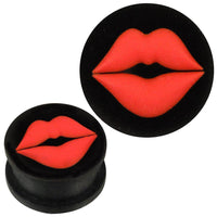 Cargar imagen en el visor de la galería, Silikon Plug weich schwarz rot Lippen Kussmund hoch Piercing Ohrschmuck - chic-net.de
