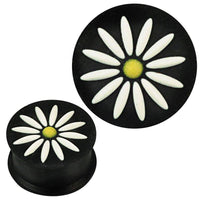 Cargar imagen en el visor de la galería, Silikon Plug weich schwarz weiß gelb Margerite hoch Piercing Ohrschmuck - chic-net.de
