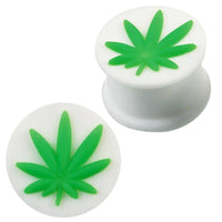 Cargar imagen en el visor de la galería, Silikon Plug weich weiß neon grün Hanfblatt Piercing Ohrschmuck - chic-net.de
