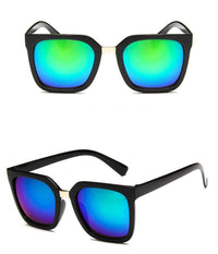 Cargar imagen en el visor de la galería, Sonnenbrille Cateye kantig 400UV Metallsteg schwarz bunt verspiegelt - chic-net.de
