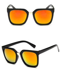 Cargar imagen en el visor de la galería, Sonnenbrille Cateye kantig 400UV Metallsteg schwarz bunt verspiegelt - chic-net.de
