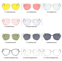 Cargar imagen en el visor de la galería, Sonnenbrille Damen 400UV getönt klar Metallgestell bunt fünfeckig groß - chic-net.de
