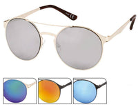 Cargar imagen en el visor de la galería, Sonnenbrille Panto Doppelsteg Round 400 UV verspiegelt Metall schwarz golden - chic-net.de
