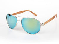 Cargar imagen en el visor de la galería, Sonnenbrille Piloten Retro 400 UV Doppelsteg Bügel Holzmaserung - chic-net.de
