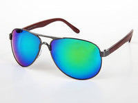 Cargar imagen en el visor de la galería, Sonnenbrille Piloten Retro 400 UV Steg dick Bügel Holzmaserung - chic-net.de
