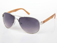 Cargar imagen en el visor de la galería, Sonnenbrille Piloten Retro 400 UV Steg dick Bügel Holzmaserung - chic-net.de
