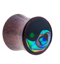 Load image into Gallery viewer, Sonoholz Plug Yin Yang Inlay Paua Abalone Resin schwarz Tunnel Tribal Expander.
