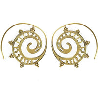 Load image into Gallery viewer, Spiralen Ohrringe 44 mm Dreiecke Kreise Muschel Messing antik golden nickelfrei Tribal Piercing - chic-net.de
