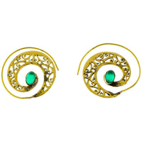 Load image into Gallery viewer, Spiralen Ohrringe breit gestanzt Jade oval Messing antik golden nickelfrei Piercing Tribal Schmuck - chic-net.de
