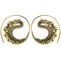 Load image into Gallery viewer, Spiralen Ohrringe Drache oxidiert Messing antik golden nickelfrei Schmuck Piercing Tribal Brass - chic-net.de
