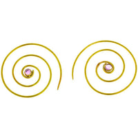 Load image into Gallery viewer, Spiralen Ohrringe dünn Amethyst rund Messing antik golden nickelfrei Piercing Tribal Brass Schmuck - chic-net.de
