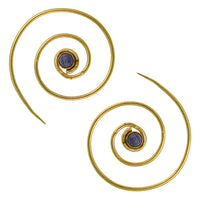 Load image into Gallery viewer, Spiralen Ohrringe dünn Lapis rund Messing Brass antik golden nickelfrei Piercing Tribal Schmuck - chic-net.de
