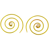 Load image into Gallery viewer, Spiralen Ohrringe dünn Mondstein rund Messing antik golden nickelfrei Piercing Tribal Schmuck Brass - chic-net.de
