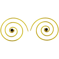 Load image into Gallery viewer, Spiralen Ohrringe dünn Onyx rund Messing antik golden nickelfrei Piercing Tribal Brass Schmuck - chic-net.de
