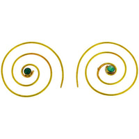 Load image into Gallery viewer, Spiralen Ohrringe dünn Türkis rund Messing antik golden nickelfrei Piercing Tribal Schmuck Brass - chic-net.de
