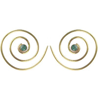 Load image into Gallery viewer, Spiralen Ohrringe glänzend Messing Jade antik golden Piercing Tribal nickelfrei Schmuck Brass Bronze - chic-net.de
