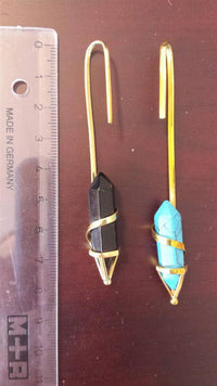 Load image into Gallery viewer, Stein Hexagon Ohr Hook 2mm Piercing Brass gold antik Türkis Onyx Ohrhänger lang - chic-net.de
