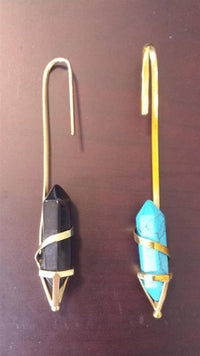 Load image into Gallery viewer, Stein Hexagon Ohr Hook 2mm Piercing Brass gold antik Türkis Onyx Ohrhänger lang - chic-net.de
