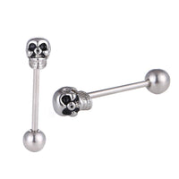 Load image into Gallery viewer, Straight Barbell Piercing Totenkopf schwarze Augen aus Edelstahl silberfarben Kugel - chic-net.de
