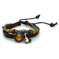 Load image into Gallery viewer, Surfer Lederarmband Blume Perlen Kristall orange Band Brass verstellbar Leder Holz Schnur nickelfrei - chic-net.de
