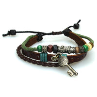 Load image into Gallery viewer, Surfer Lederarmband Blume Perlen Schlüssel Band Brass geflochten verstellbar Leder grün blau - chic-net.de
