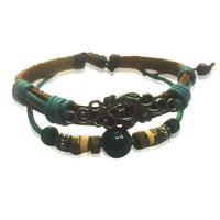 Load image into Gallery viewer, Surfer Lederarmband Keramik Perle türkis Ornament Band Holz Brass verstellbar Leder Schnur - chic-net.de
