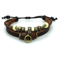 Load image into Gallery viewer, Surfer Lederarmband Ringe braun grün Band Brass geflochten verstellbar Holz Leder nickelfrei - chic-net.de

