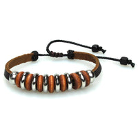 Load image into Gallery viewer, Surfer Lederarmband Scheiben braun silber braun Band Brass Holz verstellbar Leder nickelfrei - chic-net.de
