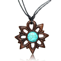 Load image into Gallery viewer, Surferkette Baumwolle Holz Surfbrett Blume Türkis handbemalt verstellbar Kette - chic-net.de
