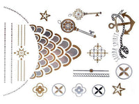Load image into Gallery viewer, Tattoo golden silbern temporär Motivbogen Klebetattoos Schlüssel Sailor Schmuck Tattoos - chic-net.de
