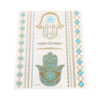 Load image into Gallery viewer, Tattoo golden silbern Türkis Armband Streifen Muster Fatima Khamsa Hand 12 Motive 1 Bogen - chic-net.de
