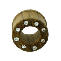 Load image into Gallery viewer, Teakholz Tunnel braun Kristalle Holztunnel handgeschnitzt Tribal Holz Plug Expander - chic-net.de
