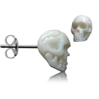 Load image into Gallery viewer, Totenkopf Stein Ohrstecker marmoriert weiß Edelstahl Chirurgenstahl Unisex Schmuck Ohrringe - chic-net.de
