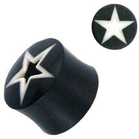 Cargar imagen en el visor de la galería, Tribal Buffalo Horn Plug schwarz mit weißem Sternmuster, handgeschnitzt aus Büffelhorn - chic-net.de
