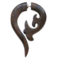 Cargar imagen en el visor de la galería, Tribal Fake Piercing Sono Holz Fragezeichen Fishtail braun Edelstahlbügel Ohrring 1 mm - chic-net.de
