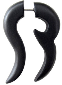 Load image into Gallery viewer, Tribal Fake Piercing Sono Holz Haken Doppel Spitze schwarz 3,5 x 2,5 cm Ohrring Edelstahl 1 mm - chic-net.de
