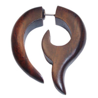 Load image into Gallery viewer, Tribal Fake Piercing Sono Holz Kralle Fishtail braun Spike Edelstahl 1 mm Ohrring 2,7 x 3,5 cm - chic-net.de
